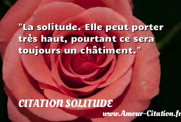 La solitude. Elle peut porter très haut, pourtant ce sera toujours un châtiment.  CITATION SOLITUDE
