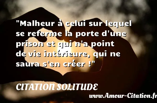 Malheur à celui sur lequel se referme la porte d une prison et qui n a point de vie intérieure, qui ne saura s en créer !  CITATION SOLITUDE