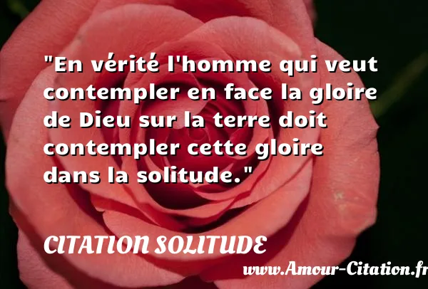 En vérité l homme qui veut contempler en face la gloire de Dieu sur la terre doit contempler cette gloire dans la solitude.  CITATION SOLITUDE