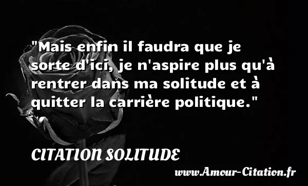 Mais enfin il faudra que je sorte d ici, je n aspire plus qu à rentrer dans ma solitude et à quitter la carrière politique.  CITATION SOLITUDE