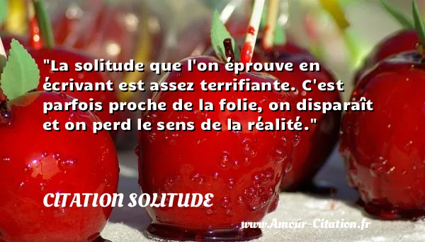 La solitude que l on éprouve en écrivant est assez terrifiante. C est parfois proche de la folie, on disparaît et on perd le sens de la réalité.  CITATION SOLITUDE