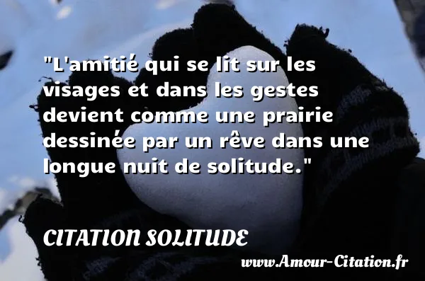L amitié qui se lit sur les visages et dans les gestes devient comme une prairie dessinée par un rêve dans une longue nuit de solitude.  CITATION SOLITUDE