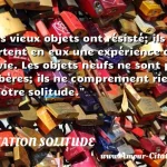  Les vieux objets ont résisté; ils portent en eux une expérience de la vie. Les objets neufs ne sont pas pubères; ils ne comprennent rien à notre solitude.  CITATION SOLITUDE