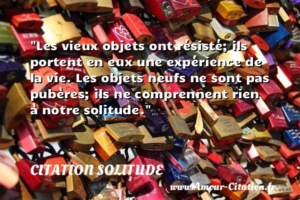 Les vieux objets ont résisté; ils portent en eux une expérience de la vie. Les objets neufs ne sont pas pubères; ils ne comprennent rien à notre solitude.  CITATION SOLITUDE