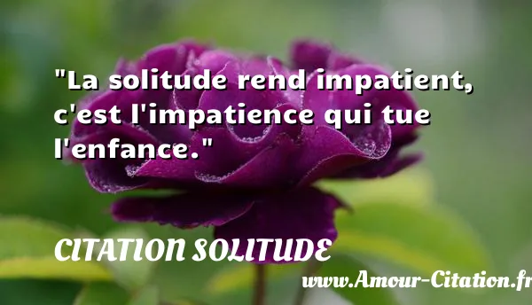 La solitude rend impatient, c est l impatience qui tue l enfance.  CITATION SOLITUDE