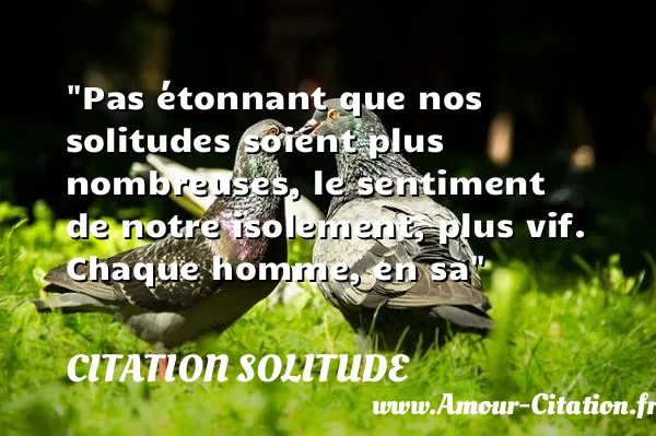 Pas étonnant que nos solitudes soient plus nombreuses, le sentiment de notre isolement, plus vif. Chaque homme, en sa  CITATION SOLITUDE