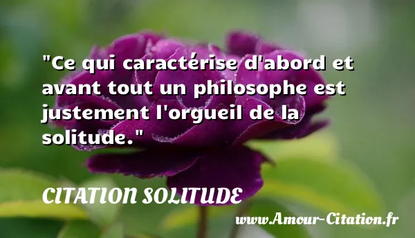 Ce qui caractérise d abord et avant tout un philosophe est justement l orgueil de la solitude.  CITATION SOLITUDE