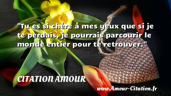 Tu es si chère à mes yeux que si je te perdais, je pourrais parcourir le monde entier pour te retrouver.  CITATION AMOUR