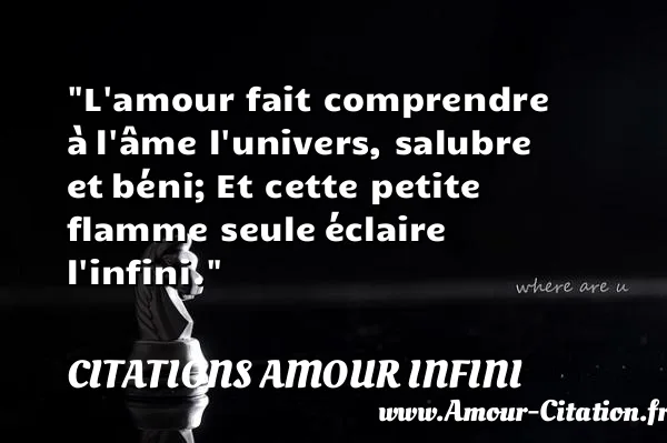 L amour fait comprendre à l âme l univers, salubre et béni; Et cette petite flamme seule éclaire l infini.  CITATIONS AMOUR INFINI