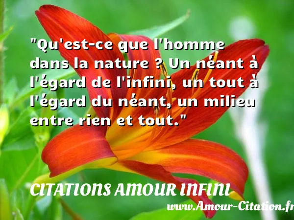 Qu est-ce que l homme dans la nature ? Un néant à l égard de l infini, un tout à l égard du néant, un milieu entre rien et tout. CITATIONS AMOUR INFINI