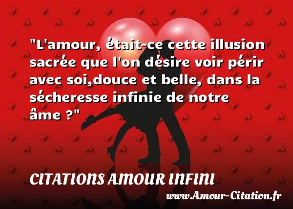 L amour, était-ce cette illusion sacrée que l on désire voir périr avec soi,douce et belle, dans la sécheresse infinie de notre âme ?  CITATIONS AMOUR INFINI