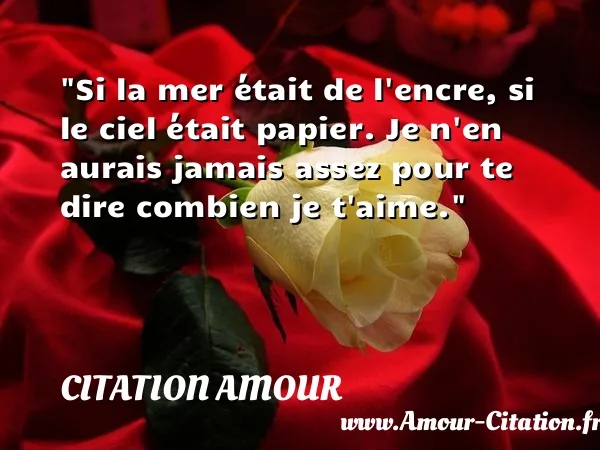 Si la mer était de l encre, si le ciel était papier. Je n en aurais jamais assez pour te dire combien je t aime.  CITATION AMOUR