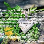  Si l amour n était pas ce mélange insoluble de crime prémédité et d infinie délicatesse, comme il serait aisé de le réduire à une parole ! Mais les souffrances de l amour dépassent les tragédies de Job...   CITATIONS AMOUR INFINI