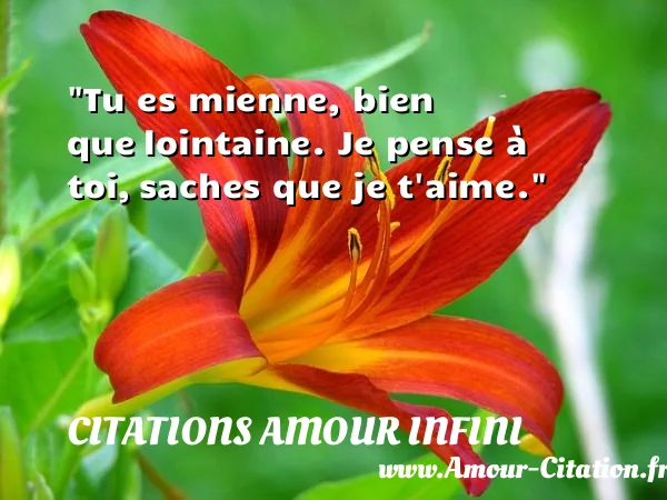 Tu es mienne, bien que lointaine. Je pense à toi, saches que je t aime.  CITATIONS AMOUR INFINI