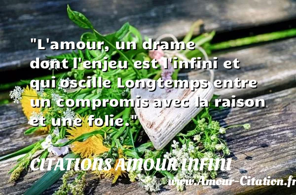 L amour, un drame dont l enjeu est l infini et qui oscille Longtemps entre un compromis avec la raison et une folie.  CITATIONS AMOUR INFINI