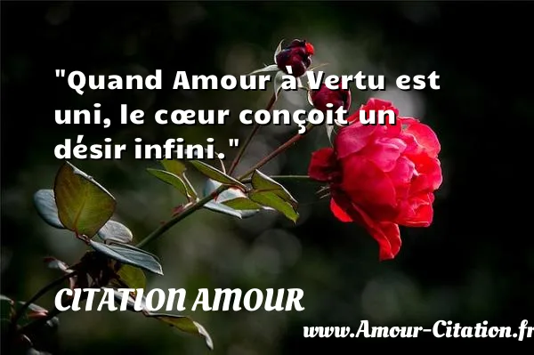 Quand Amour à Vertu est uni, le cœur conçoit un désir infini.  CITATION AMOUR