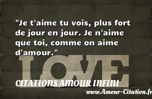 Je t aime tu vois, plus fort de jour en jour. Je n aime que toi, comme on aime d amour.  CITATIONS AMOUR INFINI