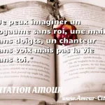  Je peux imaginer un royaume sans roi, une main sans doigts, un chanteur sans voix mais pas la vie sans toi.  CITATION AMOUR