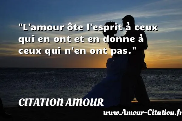 L amour ôte l esprit à ceux qui en ont et en donne à ceux qui n en ont pas.  CITATION AMOUR
