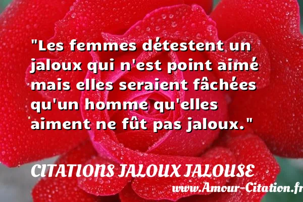 Les femmes détestent un jaloux qui n est point aimé mais elles seraient fâchées qu un homme qu elles aiment ne fût pas jaloux.  CITATIONS JALOUX JALOUSE