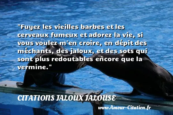 Fuyez les vieilles barbes et les cerveaux fumeux et adorez la vie, si vous voulez m en croire, en dépit des méchants, des jaloux, et des sots qui sont plus redoutables encore que la vermine.  CITATIONS JALOUX JALOUSE