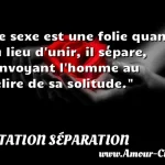  Le sexe est une folie quand, au lieu d unir, il sépare, renvoyant l homme au délire de sa solitude.  CITATION SÉPARATION