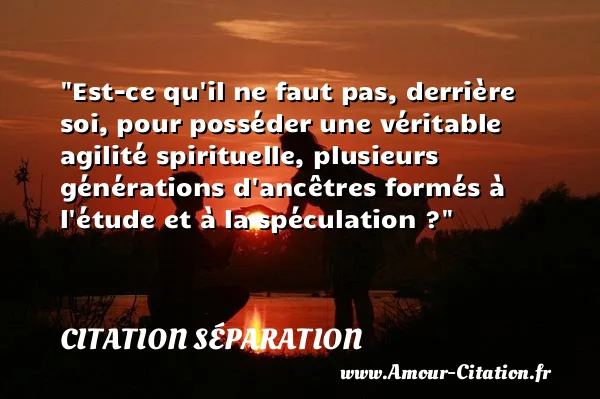 Est-ce qu il ne faut pas, derrière soi, pour posséder une véritable agilité spirituelle, plusieurs générations d ancêtres formés à l étude et à la spéculation ?  CITATION SÉPARATION