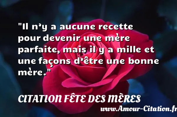Il n’y a aucune recette pour devenir une mère parfaite, mais il y a mille et une façons d’être une bonne mère.  CITATION FÊTE DES MÈRES