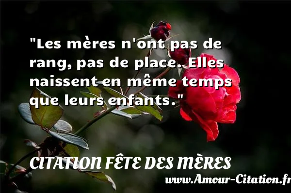 Les mères n ont pas de rang, pas de place. Elles naissent en même temps que leurs enfants.  CITATION FÊTE DES MÈRES