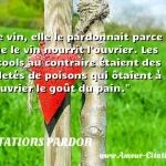  Le vin, elle le pardonnait parce que le vin nourrit l ouvrier. Les alcools au contraire étaient des saletés de poisons qui ôtaient à l ouvrier le goût du pain.  CITATIONS PARDON