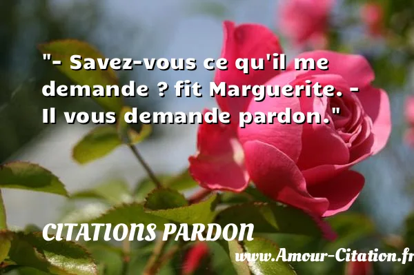 - Savez-vous ce qu il me demande ? fit Marguerite. - Il vous demande pardon. CITATIONS PARDON