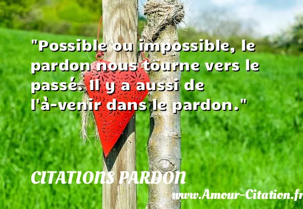 Possible ou impossible, le pardon nous tourne vers le passé. Il y a aussi de l à-venir dans le pardon.  CITATIONS PARDON