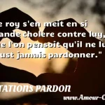  Le roy s en meit en si grande cholere contre luy, que l on pensoit qu il ne luy deust jamais pardonner.  CITATIONS PARDON