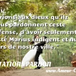  Prions aux dieux qu ilz nous pardonnent ceste offense, d avoir seulement jetté Marius indigent et nud hors de nostre ville.  CITATIONS PARDON