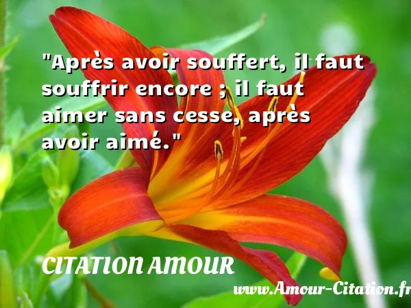 Après avoir souffert, il faut souffrir encore ; il faut aimer sans cesse, après avoir aimé. CITATION AMOUR