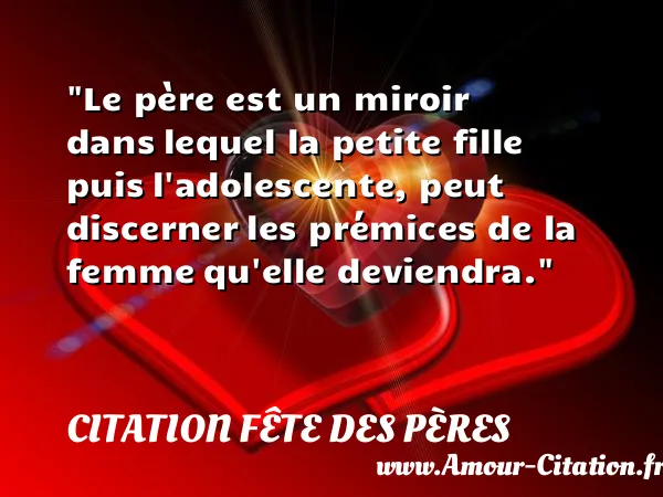 Le père est un miroir dans lequel la petite fille puis l adolescente, peut discerner les prémices de la femme qu elle deviendra.  CITATION FÊTE DES PÈRES