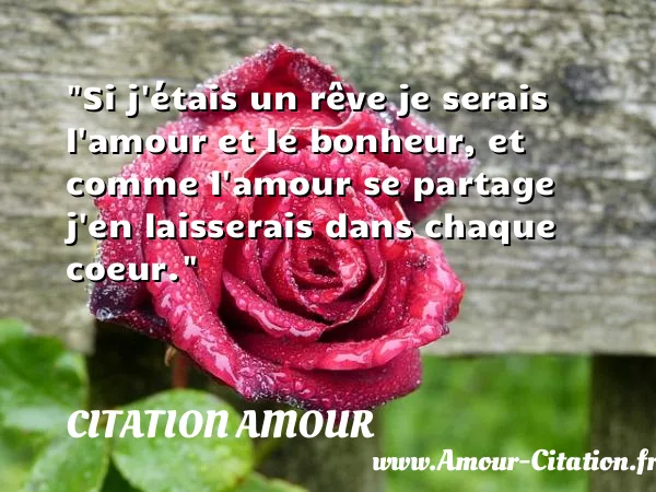 Si j étais un rêve je serais l amour et le bonheur, et comme l amour se partage j en laisserais dans chaque coeur.  CITATION AMOUR