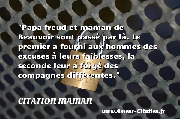 Papa freud et maman de Beauvoir sont passé par là. Le premier a fourni aux hommes des excuses à leurs faiblesses, la seconde leur a forgé des compagnes différentes.  CITATION MAMAN