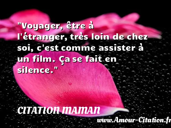 Voyager, être à l étranger, très loin de chez soi, c est comme assister à un film. Ça se fait en silence.  CITATION MAMAN