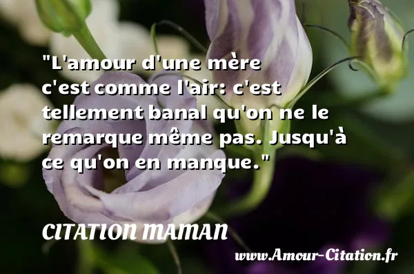 L amour d une mère c est comme l air: c est tellement banal qu on ne le remarque même pas. Jusqu à ce qu on en manque.  CITATION MAMAN