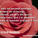 Je suis un animal sauvage Je suis un animal sauvage impropre au dressage. ... D ailleurs, on m a dit que le premier mot que j ai prononcé n était ni maman ni papa. C était non ! CITATION MAMAN