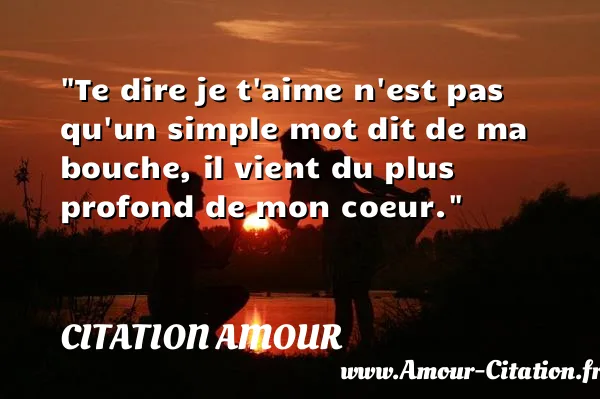 Te dire je t aime n est pas qu un simple mot dit de ma bouche, il vient du plus profond de mon coeur.  CITATION AMOUR