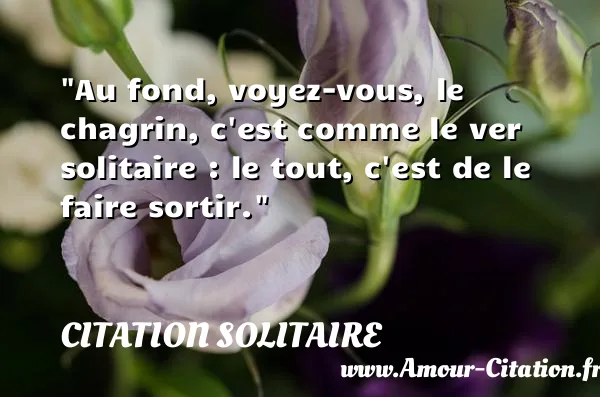 Au fond, voyez-vous, le chagrin, c est comme le ver solitaire : le tout, c est de le faire sortir. CITATION SOLITAIRE
