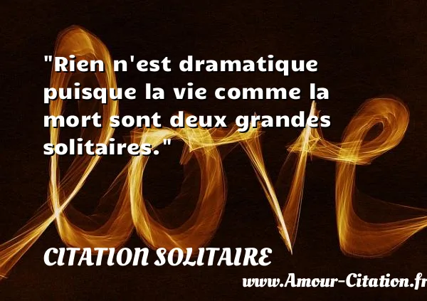Rien n est dramatique puisque la vie comme la mort sont deux grandes solitaires. CITATION SOLITAIRE