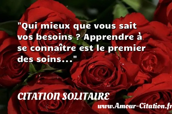 Qui mieux que vous sait vos besoins ? Apprendre à se connaître est le premier des soins... CITATION SOLITAIRE