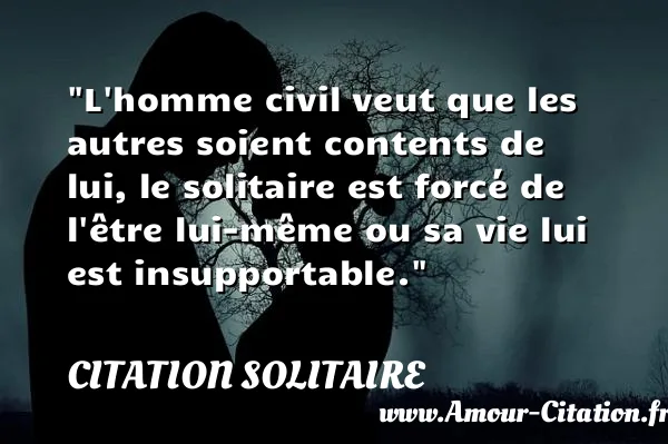 L homme civil veut que les autres soient contents de lui, le solitaire est forcé de l être lui-même ou sa vie lui est insupportable.  CITATION SOLITAIRE