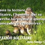  Dans la lecture solitaire, l homme qui se cherche lui-même a quelque chance de se rencontrer.  CITATION SOLITAIRE