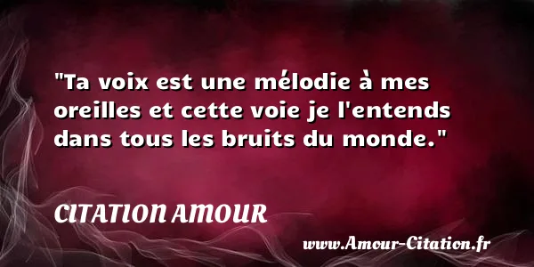 Ta voix est une mélodie à mes oreilles et cette voie je l entends dans tous les bruits du monde.  CITATION AMOUR