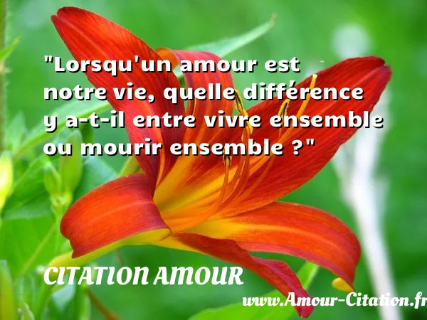 Lorsqu un amour est notre vie, quelle différence y a-t-il entre vivre ensemble ou mourir ensemble ?  CITATION AMOUR