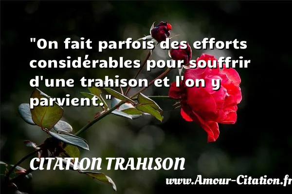 On fait parfois des efforts considérables pour souffrir d une trahison et l on y parvient. CITATION TRAHISON